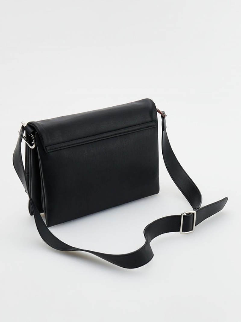 Black Reserved Faux Leather Women's Bags | HSOV-94706