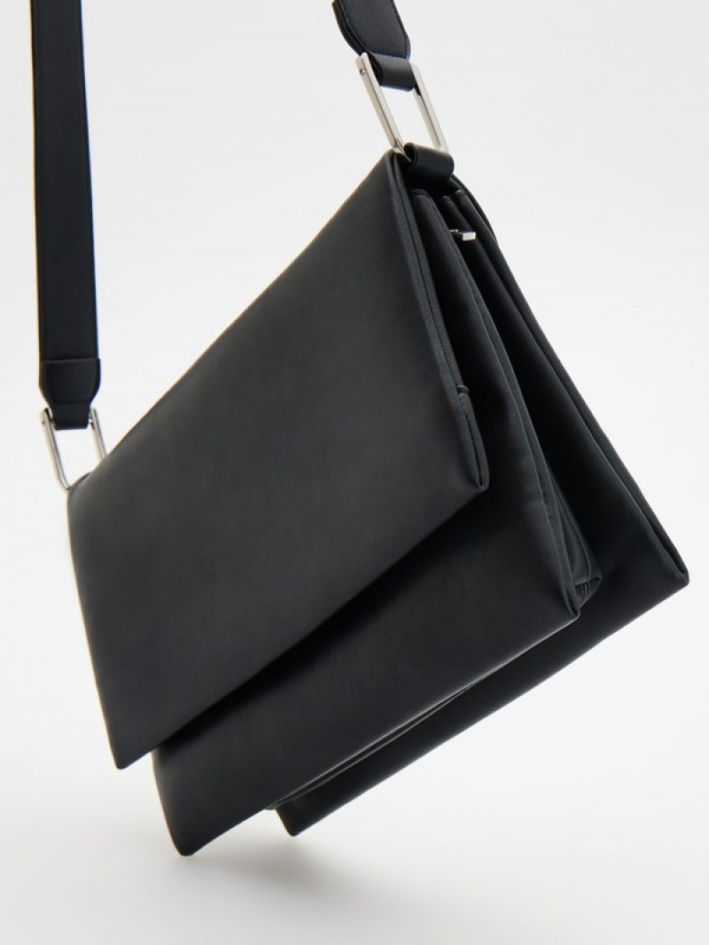 Black Reserved Faux Leather Women's Bags | HSOV-94706