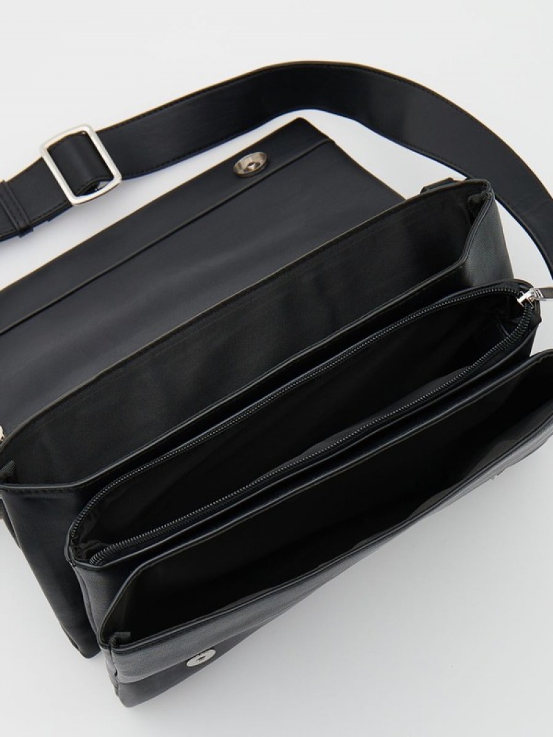 Black Reserved Faux Leather Women's Bags | HSOV-94706