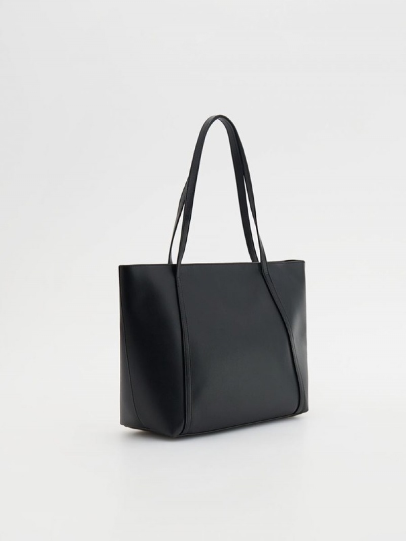 Black Reserved Faux Leather Women's Bags | NZWP-80267