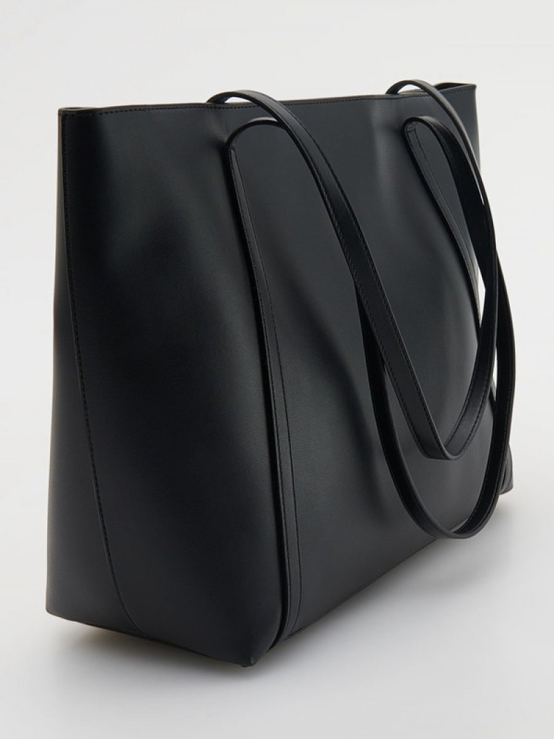 Black Reserved Faux Leather Women's Bags | NZWP-80267