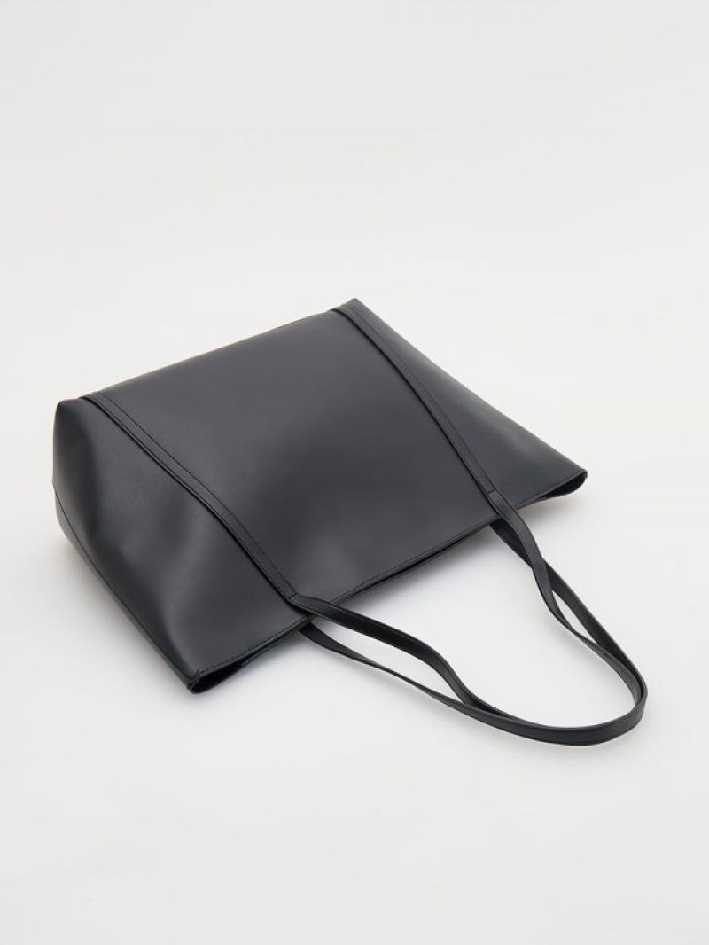 Black Reserved Faux Leather Women's Bags | NZWP-80267