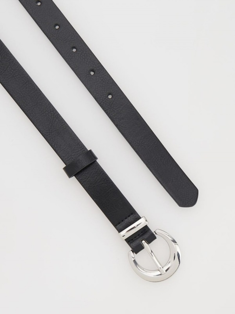 Black Reserved Faux Leather Women's Belts | HIKQ-03864