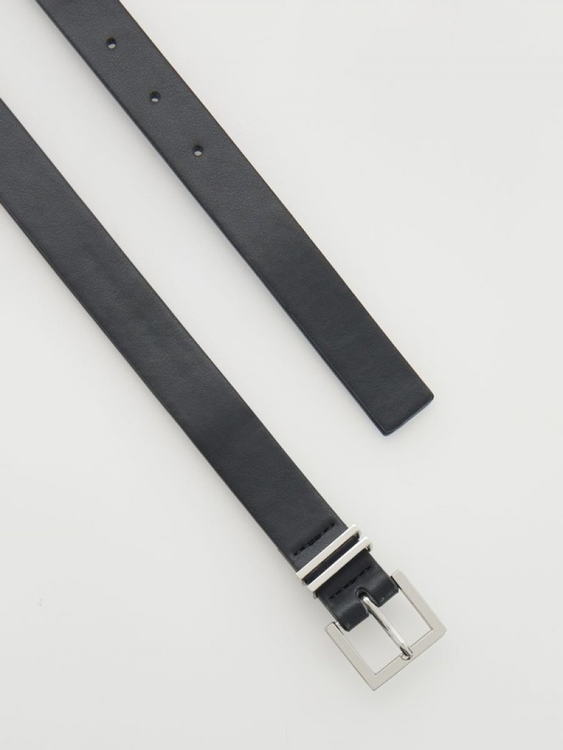 Black Reserved Faux Leather Women's Belts | LSAR-82635