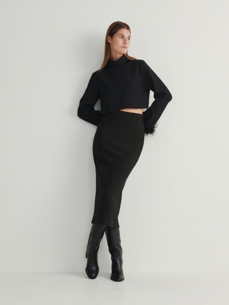 Black Reserved Fitted Midi Women's Skirts | RUES-74219