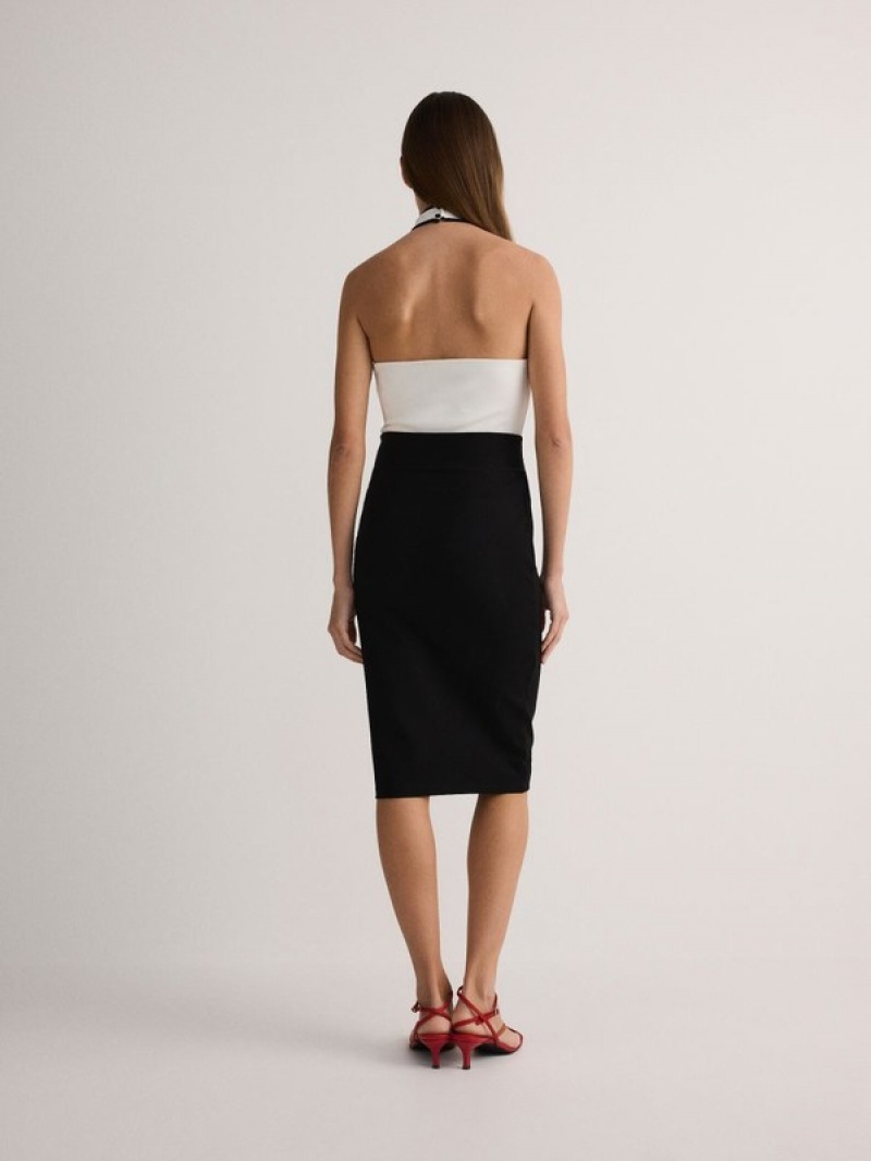 Black Reserved Fitted Midi Women's Skirts | LWEU-12405