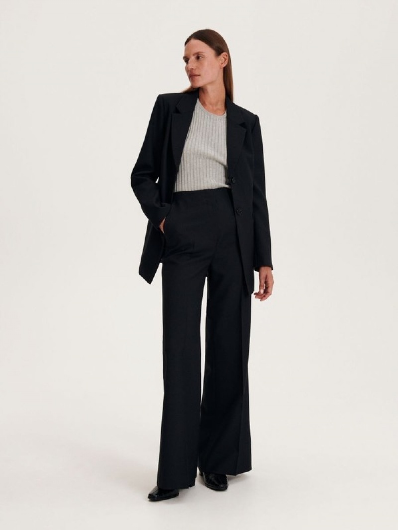 Black Reserved Flare Women's Trousers | ZFYV-86923