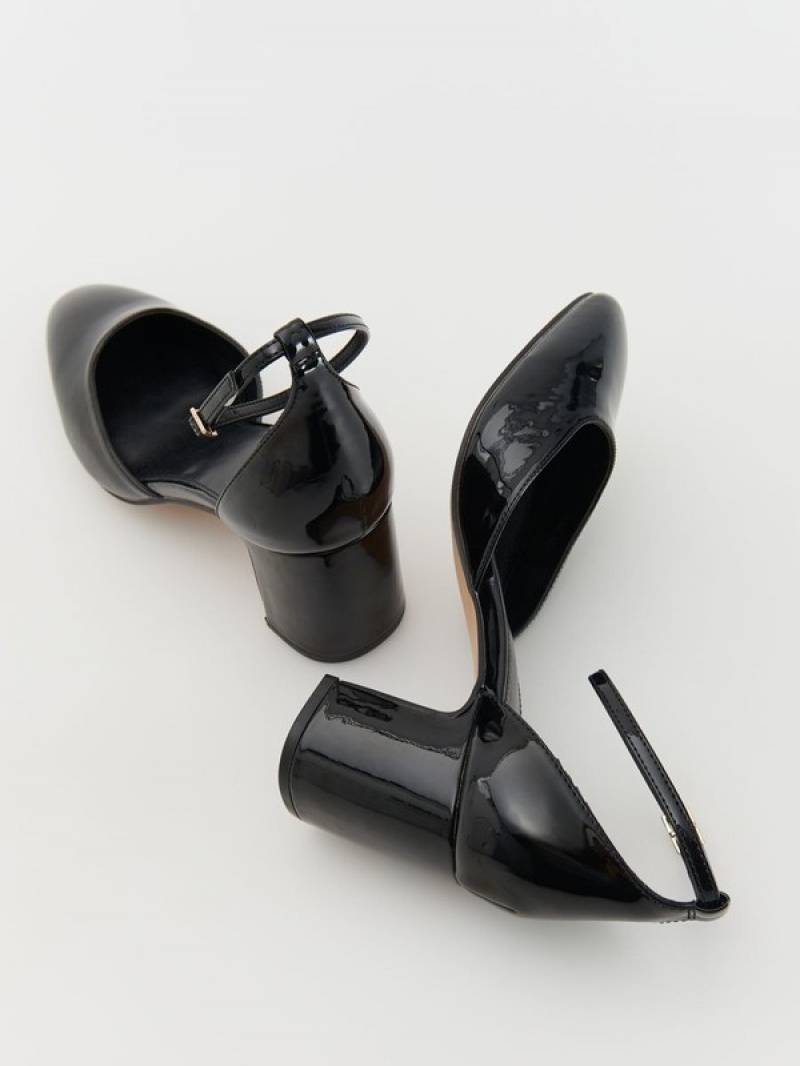 Black Reserved High Shineed Pumps Women's Heels | OHRC-39786