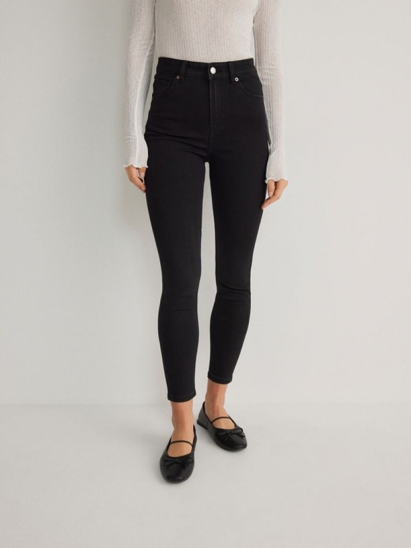 Black Reserved High Waist Slim Women's Jeans | ZXUP-87432