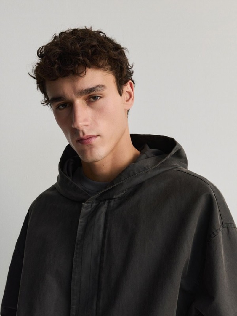 Black Reserved Hooded Bomber Men's Jackets | ATXJ-37609