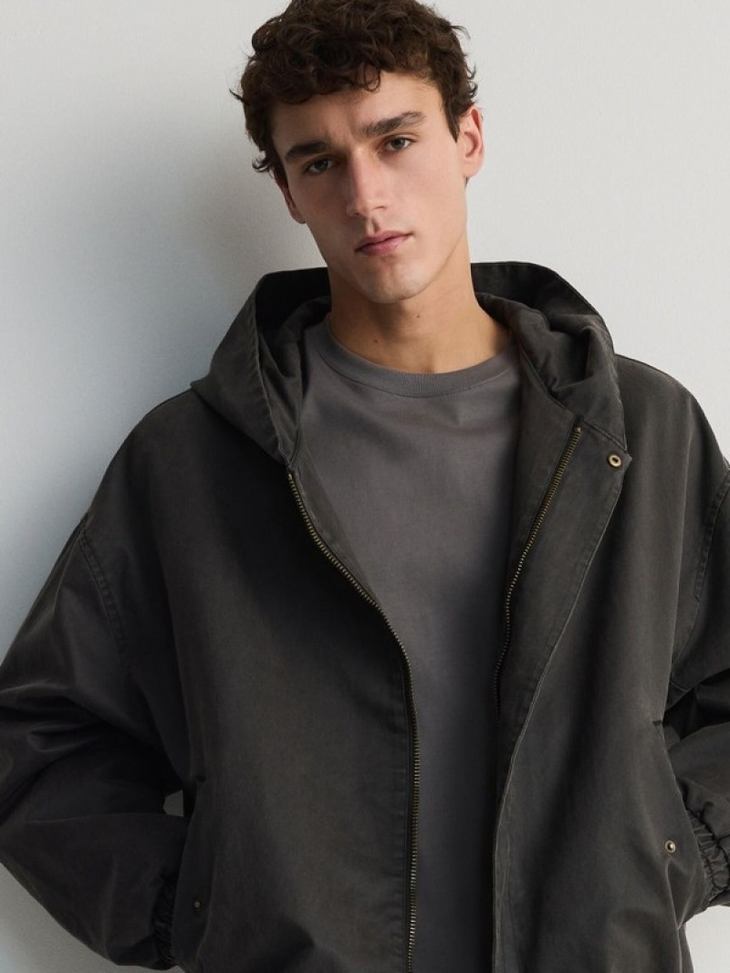 Black Reserved Hooded Bomber Men's Jackets | ATXJ-37609