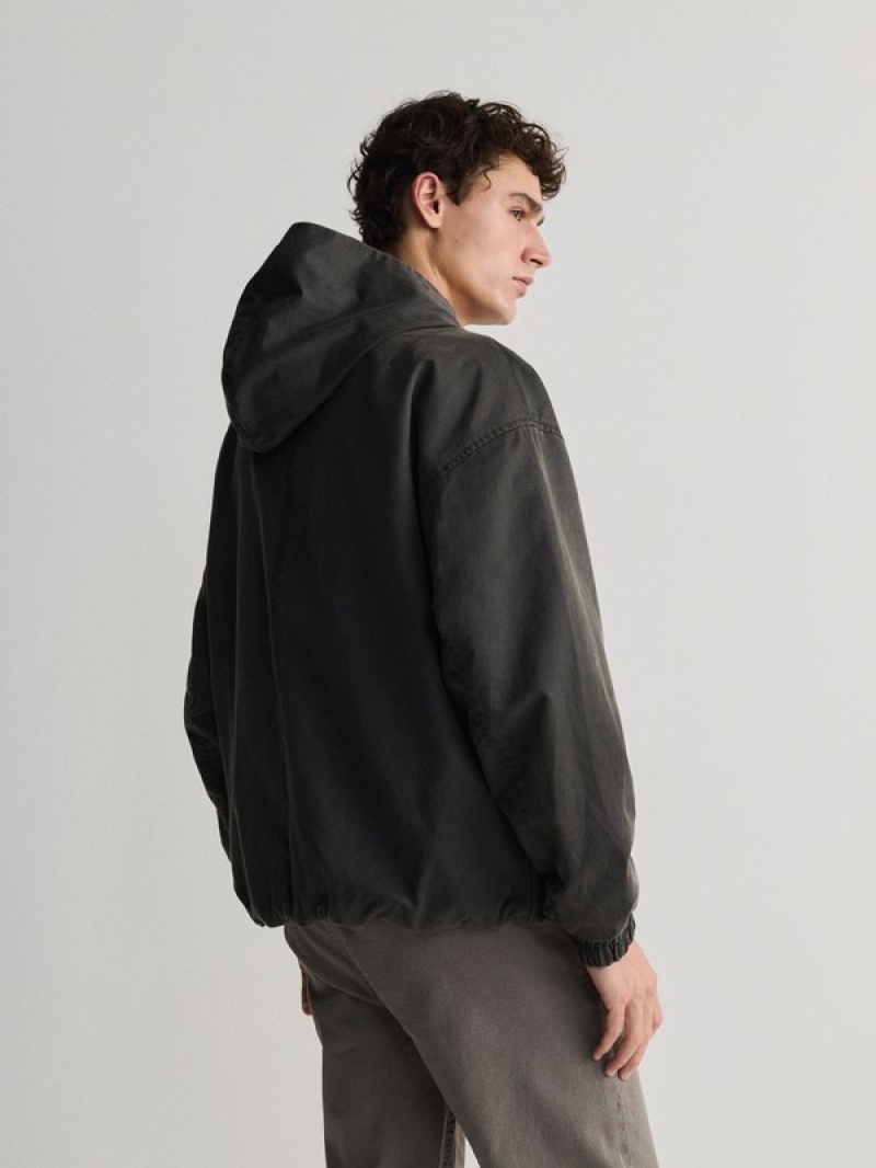 Black Reserved Hooded Bomber Men's Jackets | ATXJ-37609