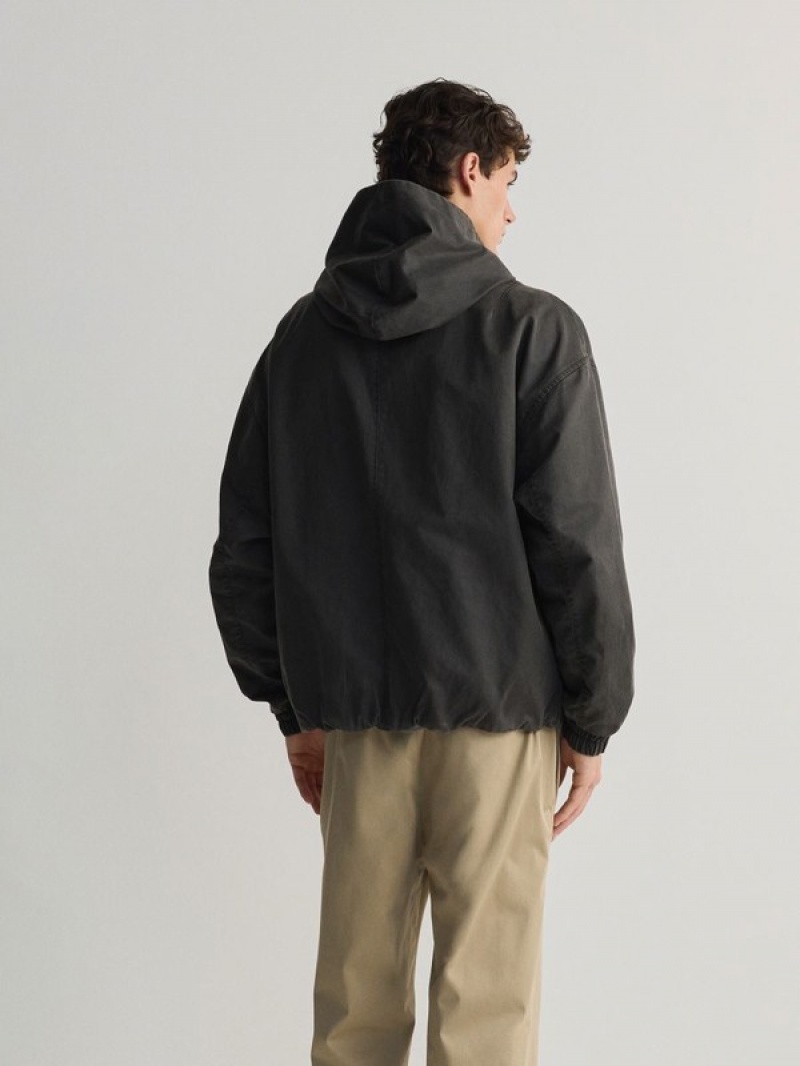 Black Reserved Hooded Bomber Men's Jackets | ATXJ-37609