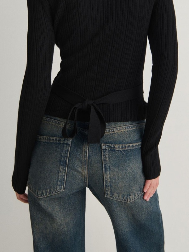 Black Reserved Hooped Women's Sweaters | SQBH-76548