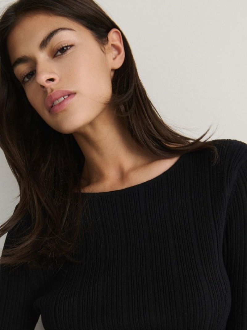 Black Reserved Hooped Women's Sweaters | SQBH-76548