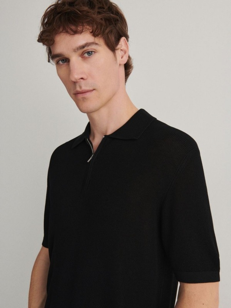 Black Reserved Jersey Men's Polo Shirts | GIPB-58619