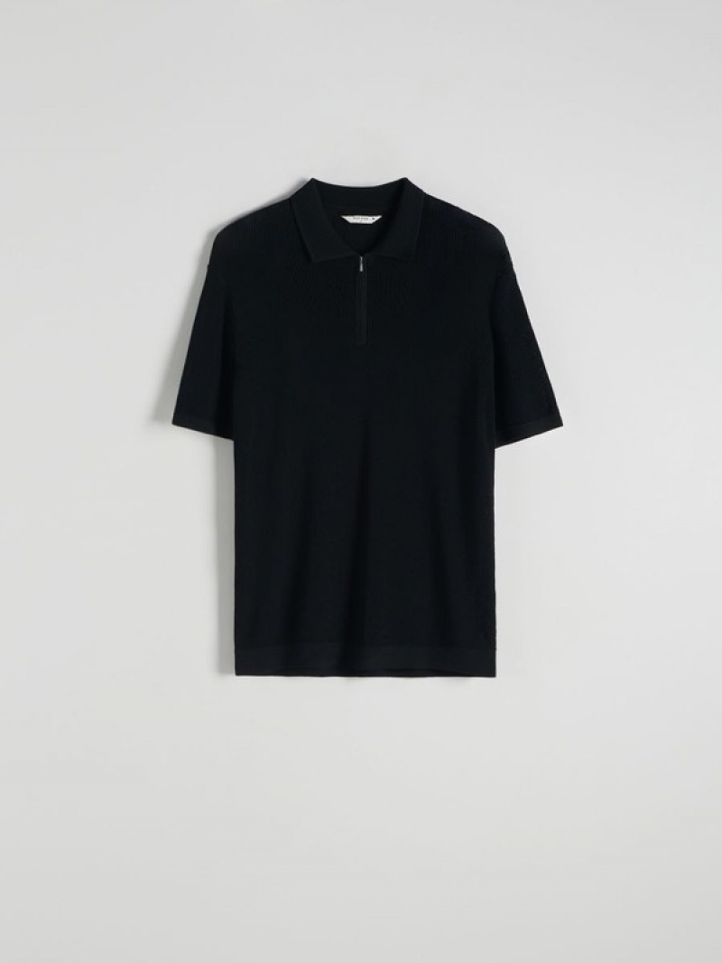 Black Reserved Jersey Men's Polo Shirts | GIPB-58619