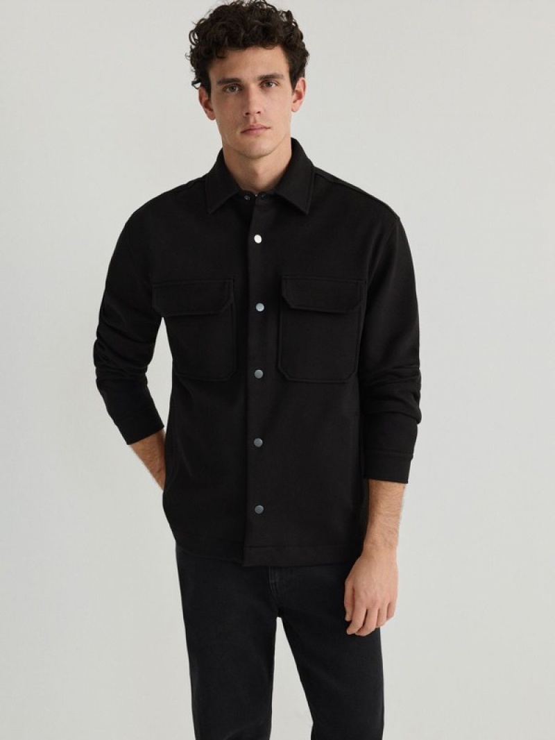 Black Reserved Jogging Top Men's Shirts | QKGC-23961