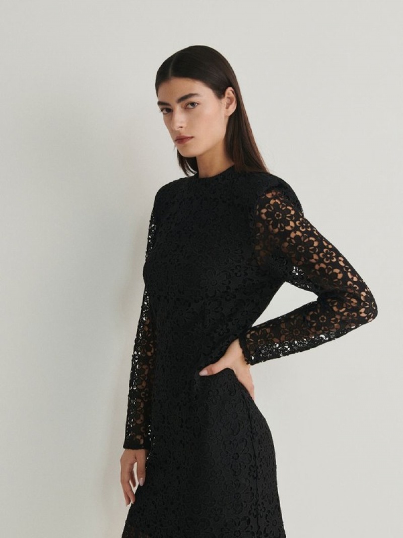 Black Reserved Lace Women's Dress | VNUY-62940