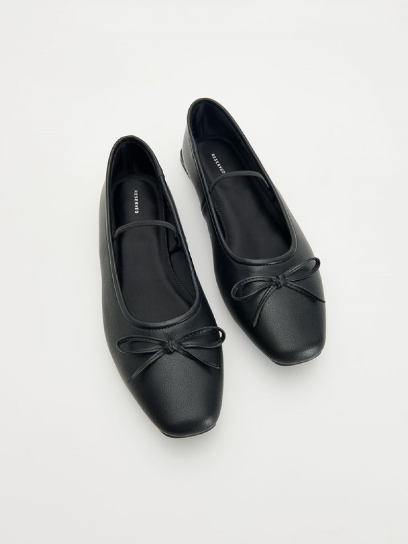 Black Reserved Leather Ballerinas Women's Loafers | DFAK-97465