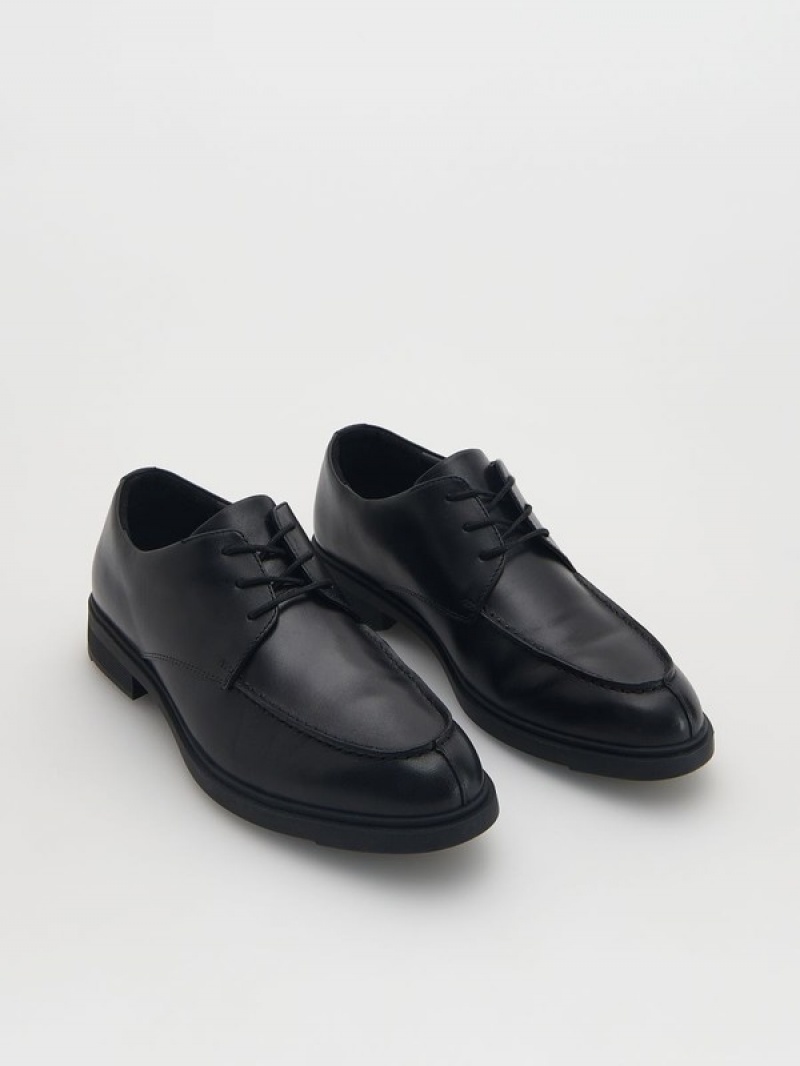 Black Reserved Leather Derby Men's Shoes | RZTE-13249