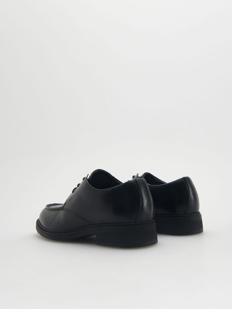 Black Reserved Leather Derby Men's Shoes | RZTE-13249