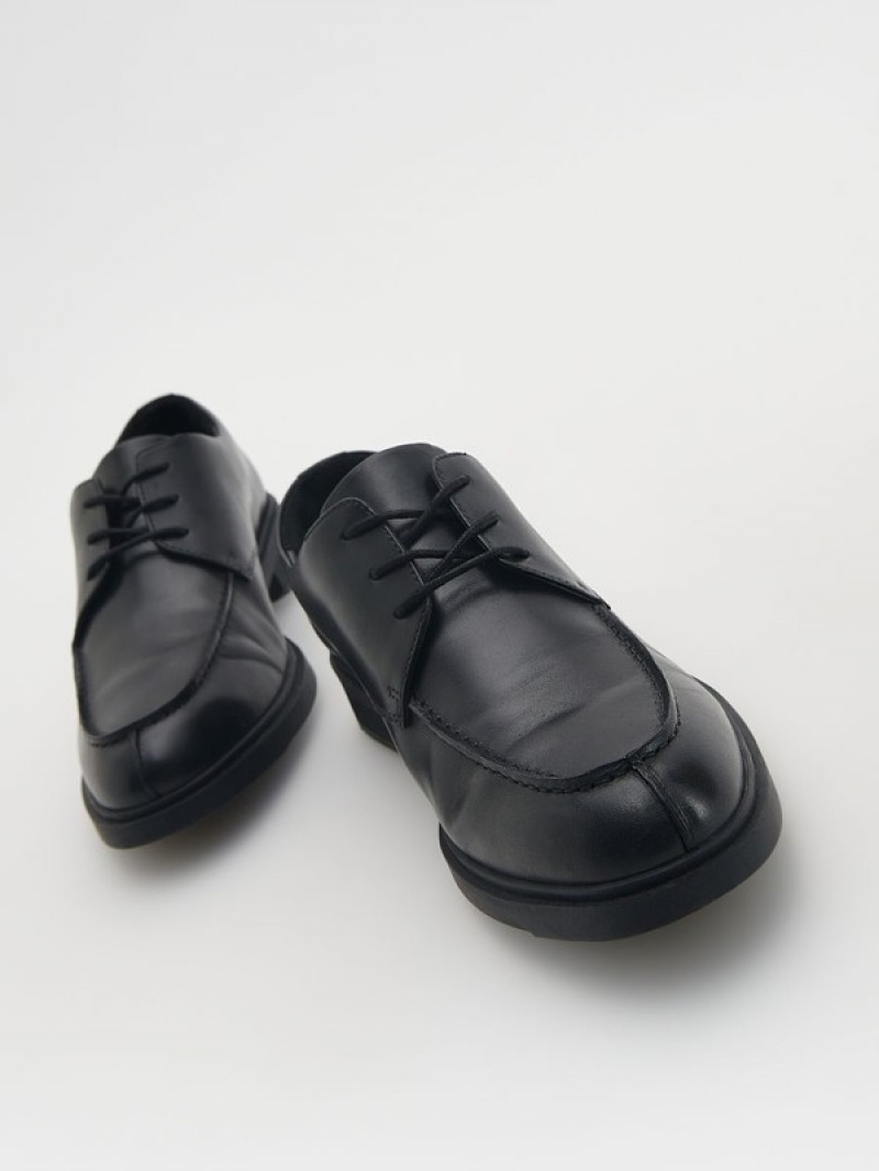 Black Reserved Leather Derby Men's Shoes | RZTE-13249