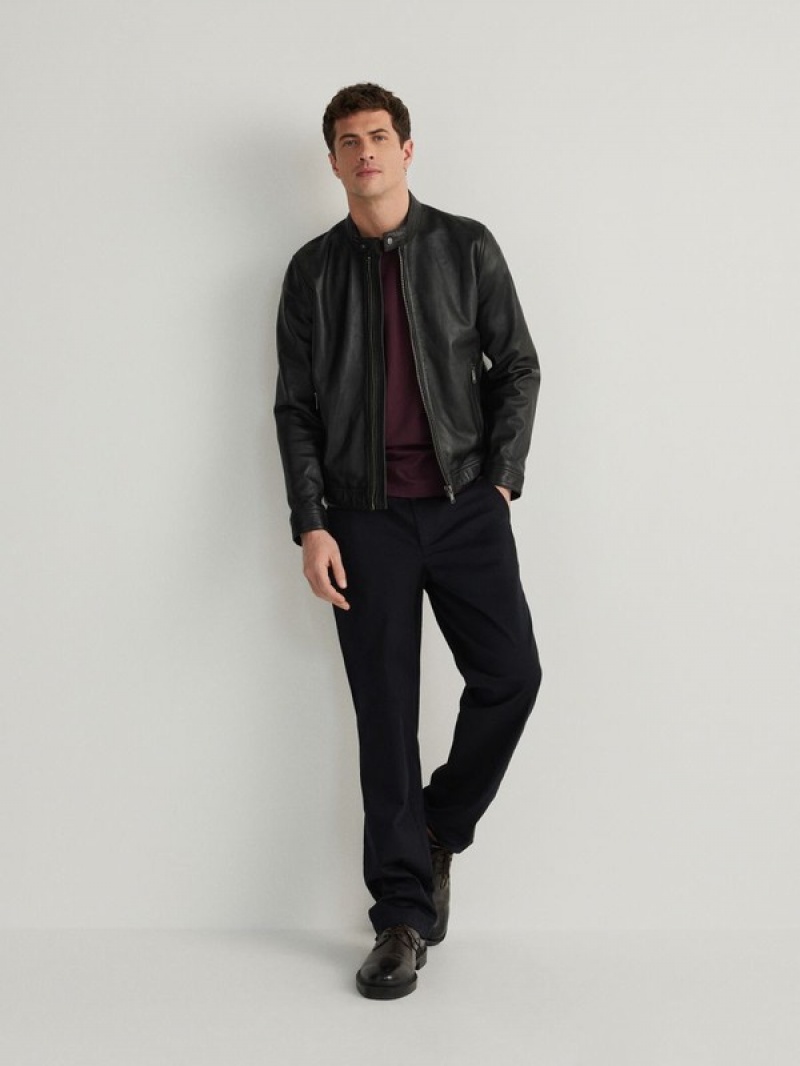 Black Reserved Leather Men's Jackets | GKDR-70452