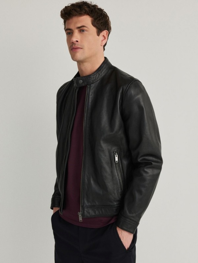 Black Reserved Leather Men's Jackets | GKDR-70452