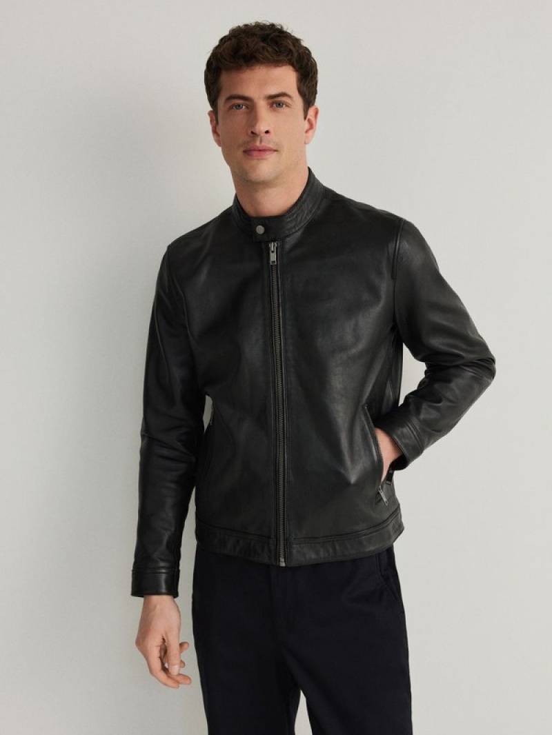 Black Reserved Leather Men's Jackets | GKDR-70452