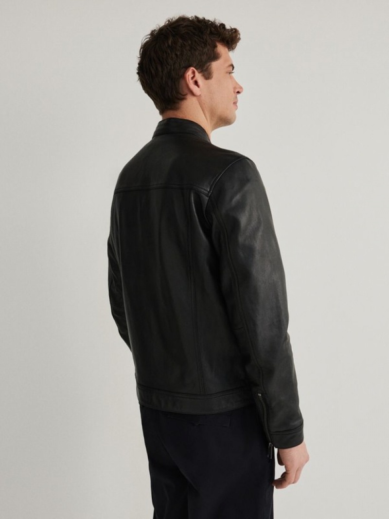 Black Reserved Leather Men's Jackets | GKDR-70452