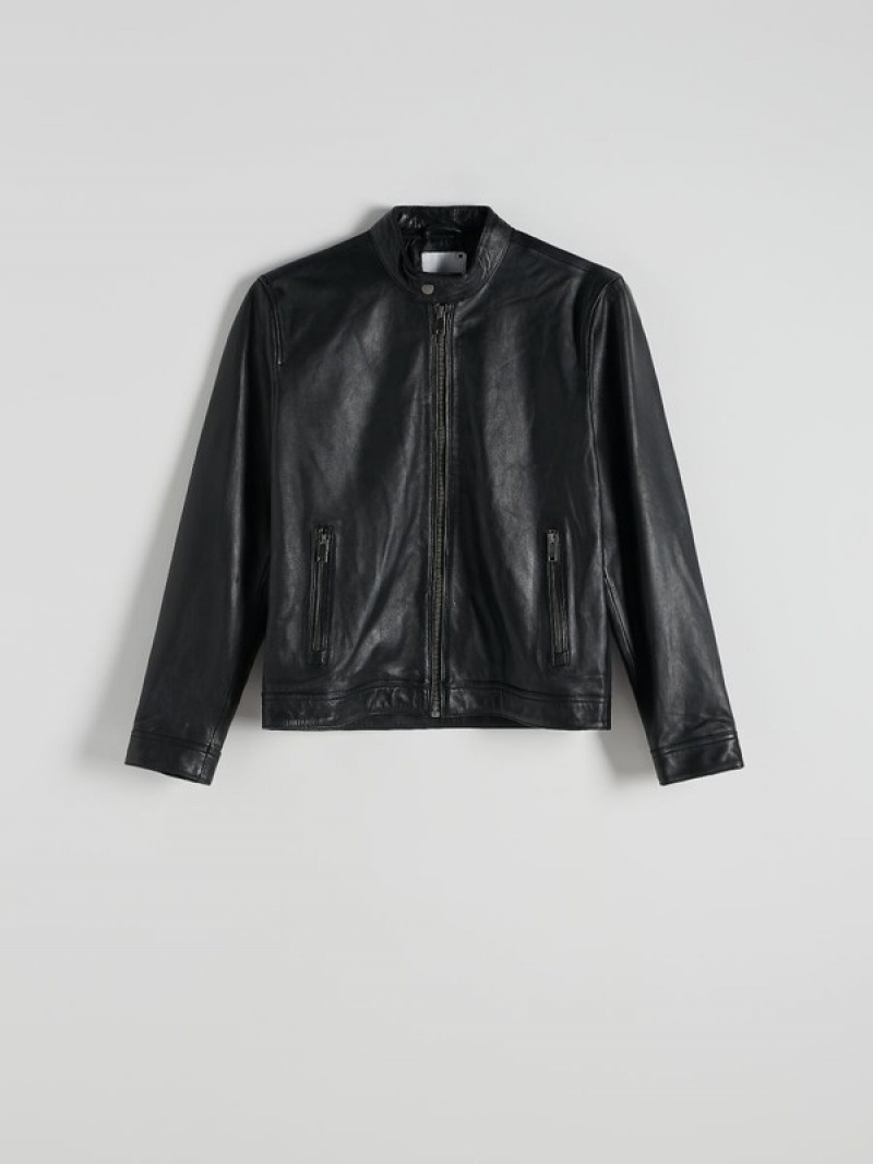 Black Reserved Leather Men's Jackets | GKDR-70452