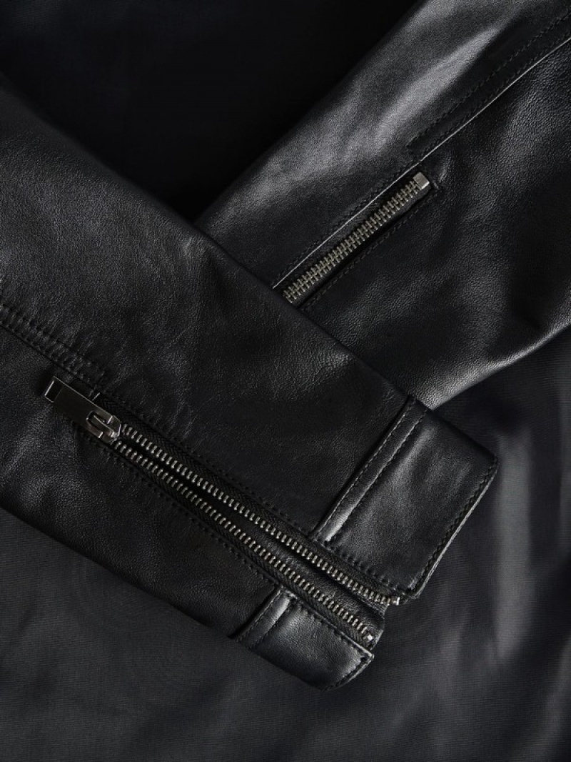 Black Reserved Leather Men's Jackets | GKDR-70452