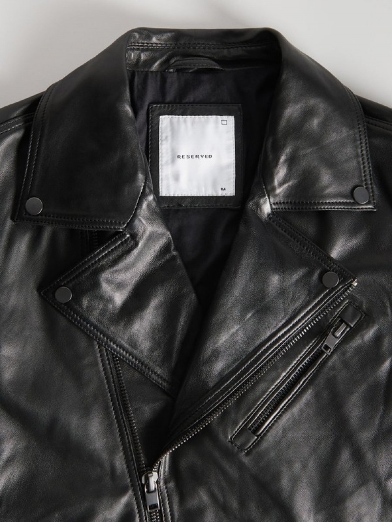 Black Reserved Leather Men's Jackets | NQHY-40963