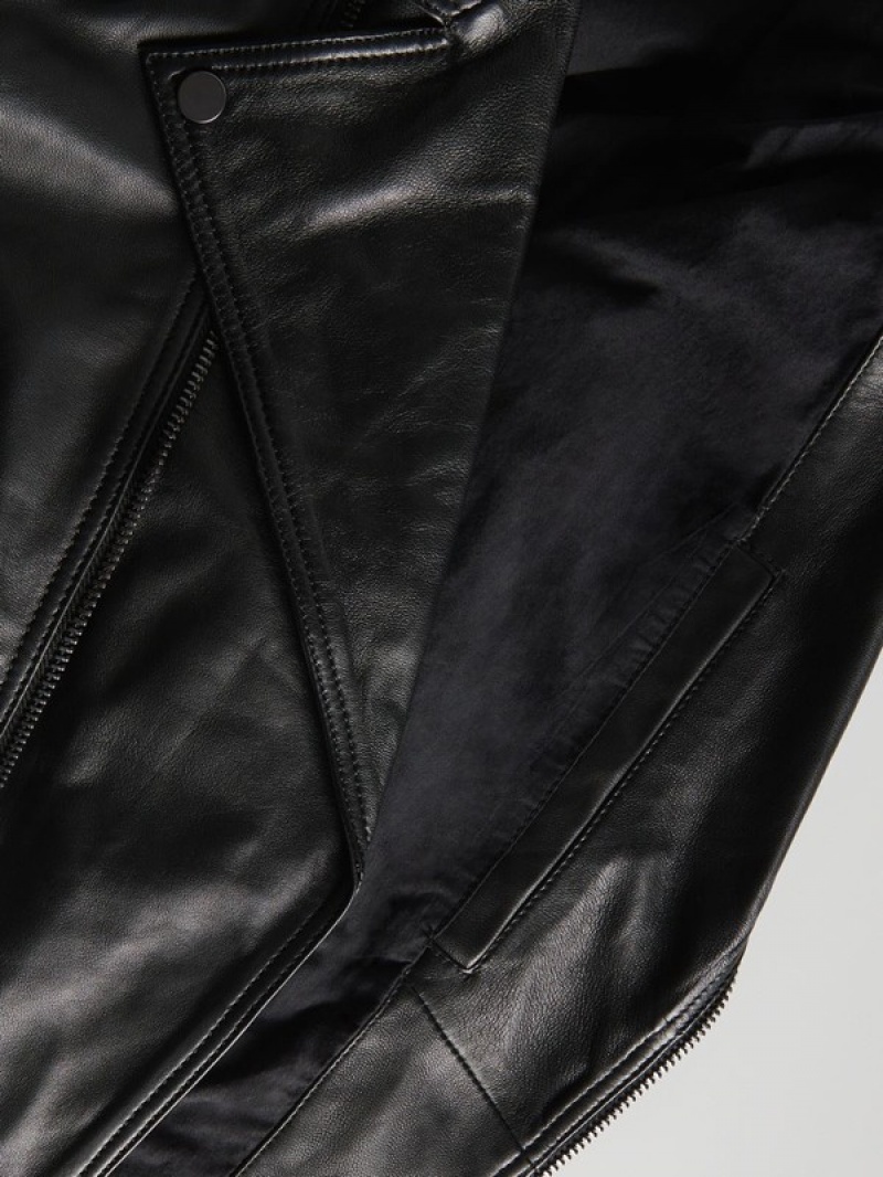 Black Reserved Leather Men's Jackets | NQHY-40963