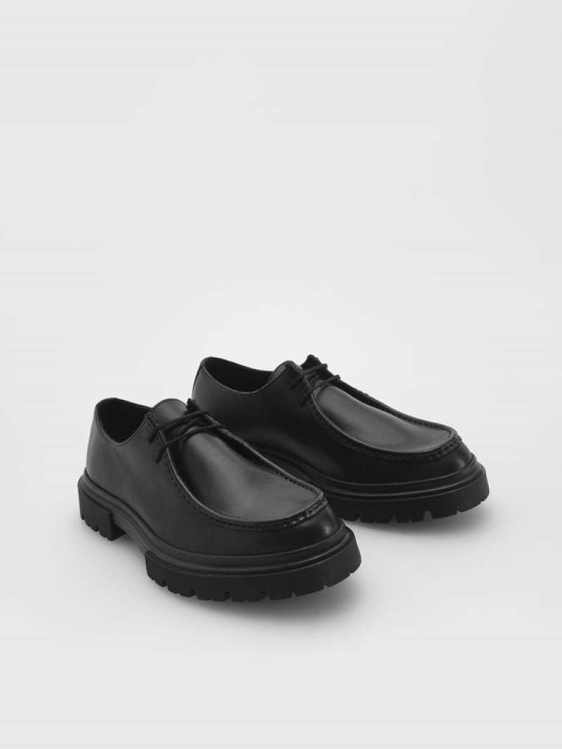 Black Reserved Leather Men's Shoes | HZDF-10327