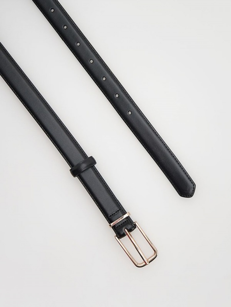 Black Reserved Leather Women's Belts | LGXS-25819