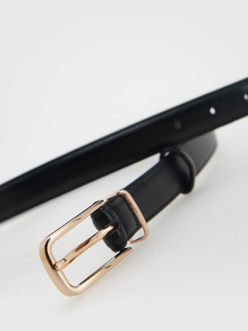 Black Reserved Leather Women's Belts | LGXS-25819