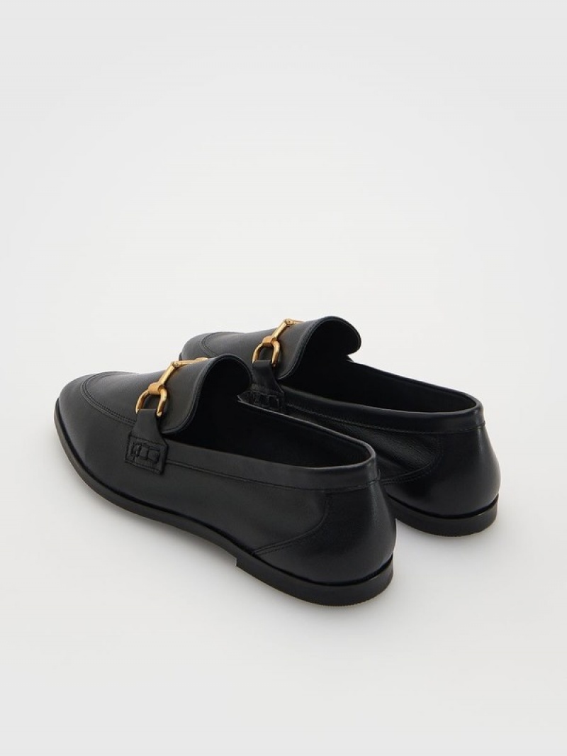 Black Reserved Leather Women's Loafers | QDIT-60729