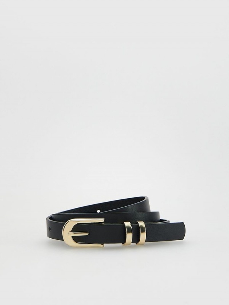 Black Reserved Leatherbuckle Women's Belts | ILSJ-47865