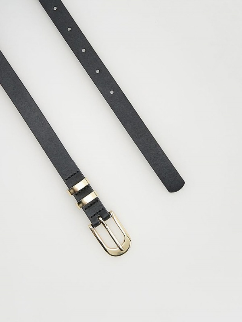 Black Reserved Leatherbuckle Women's Belts | ILSJ-47865