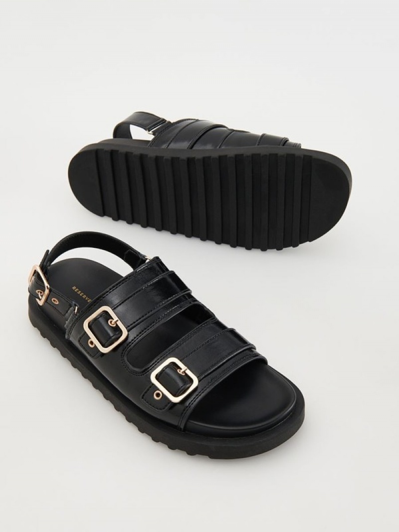 Black Reserved Leatherbuckles Women's Sandals | IDWA-29385