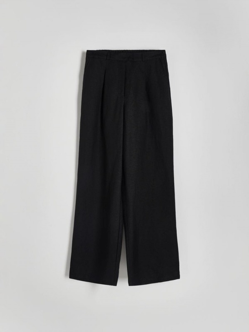 Black Reserved Linen And Viscose Blend Women's Trousers | NACQ-46918