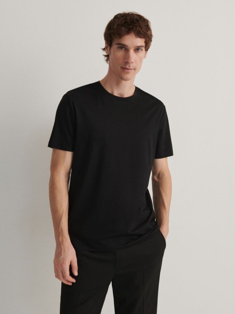 Black Reserved Lyocell Blend Plain Men's T-shirts | LTYW-48290