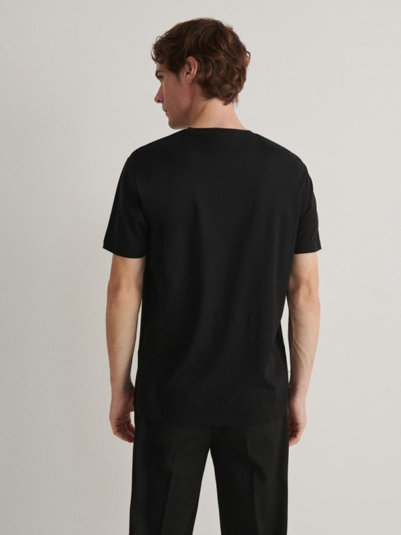 Black Reserved Lyocell Blend Plain Men's T-shirts | LTYW-48290