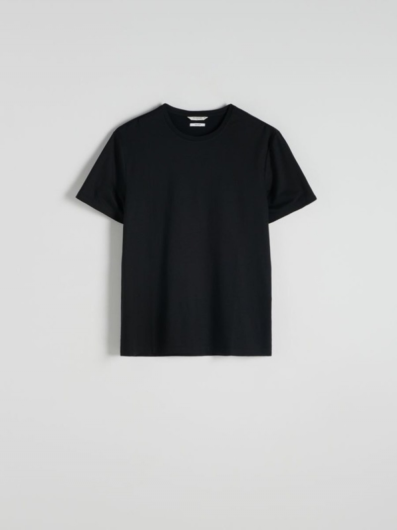 Black Reserved Lyocell Blend Plain Men's T-shirts | LTYW-48290