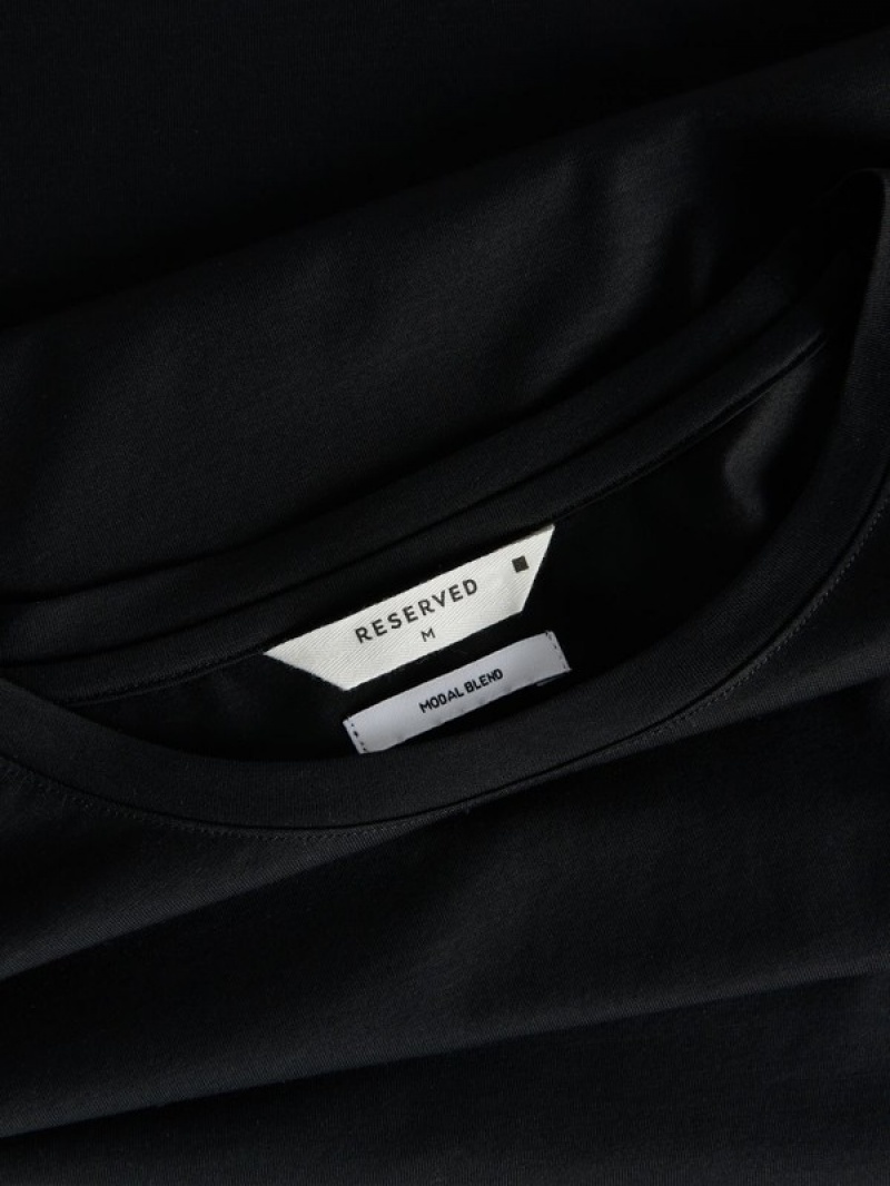 Black Reserved Lyocell Blend Plain Men's T-shirts | LTYW-48290