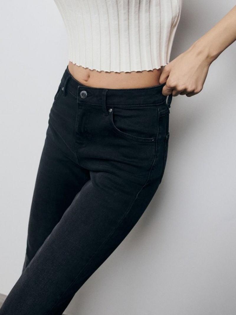 Black Reserved Mid Rise Slim Women's Jeans | UNFX-78561