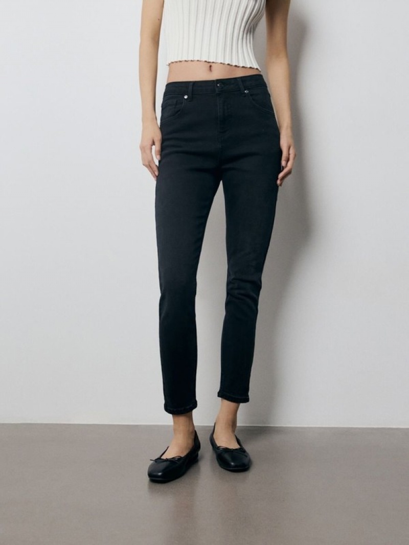 Black Reserved Mid Rise Slim Women's Jeans | UNFX-78561