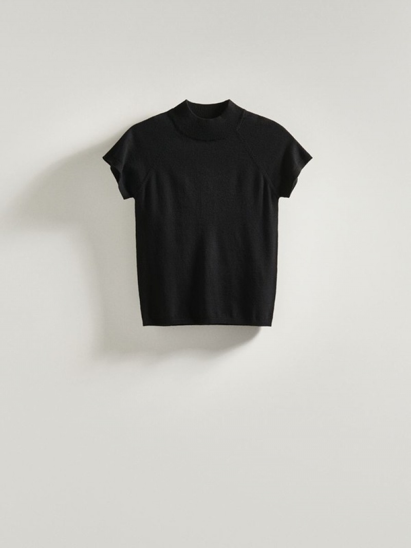 Black Reserved Mock Neck Women's Shirts | LMIB-70512